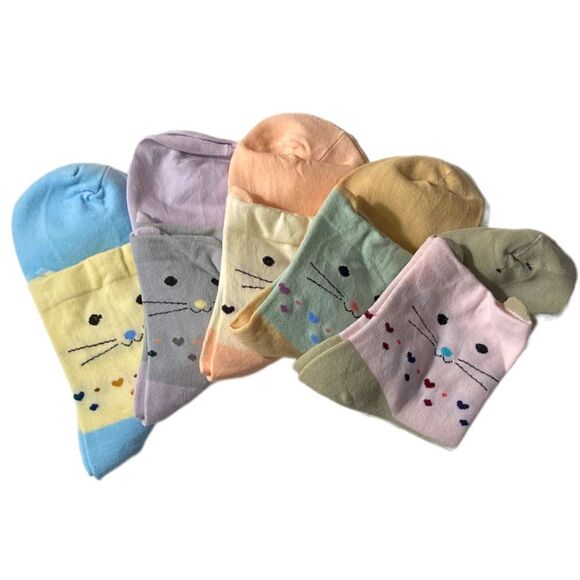 5 Pairs Colorful Cat Socks - Picture 1 of 5